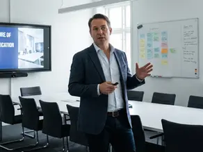 Businessman confidently practicing his presentation.