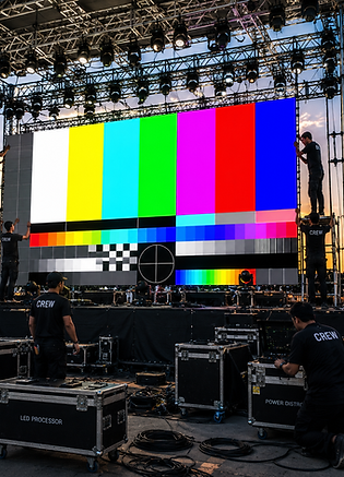 Concert stage production with lighting and LED display system