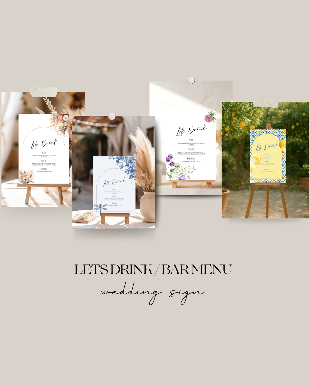 Lets Drink/Bar Menu Wedding Sign | 6 Designs | A3,A4,A5