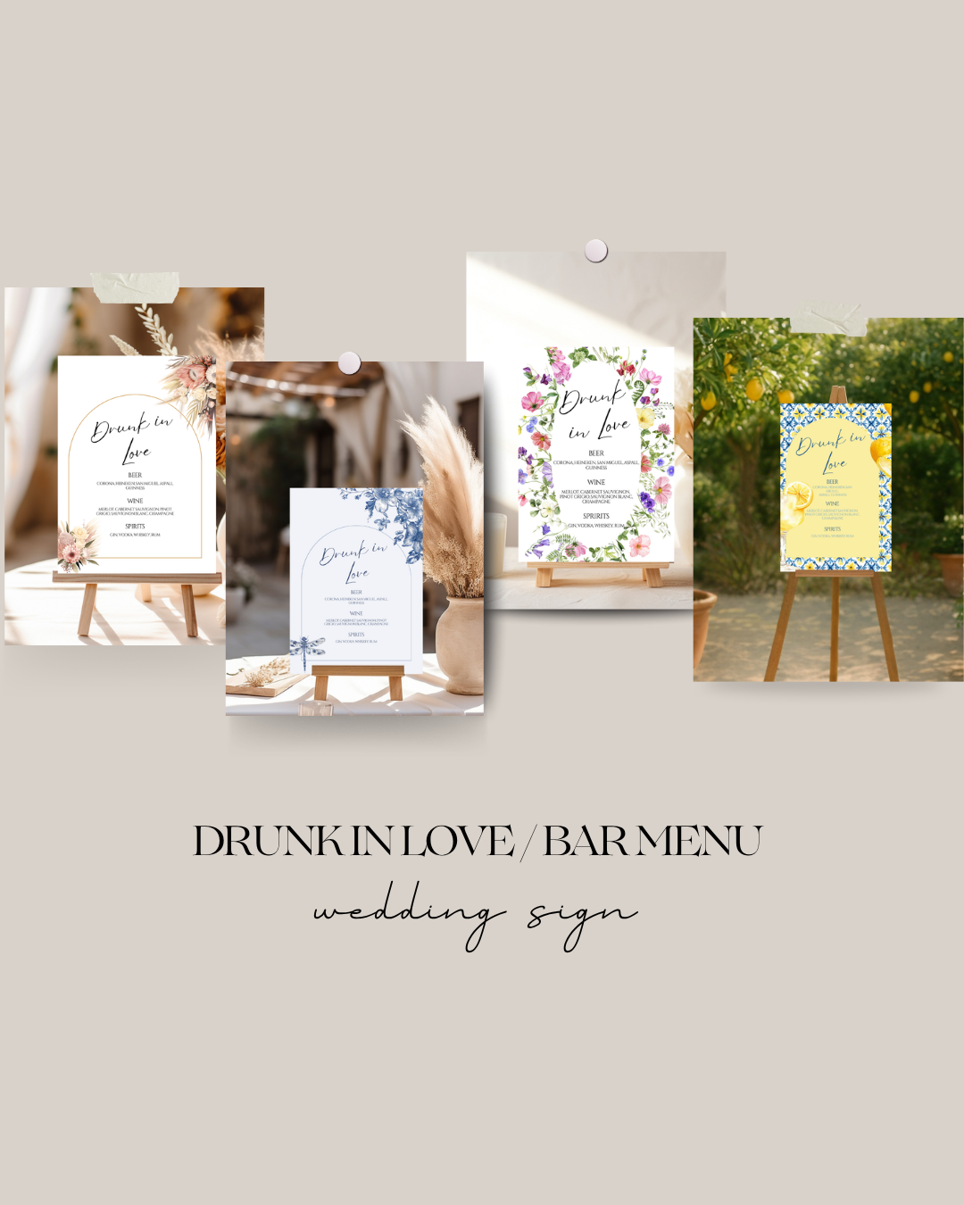 Drunk in Love/Bar Menu Wedding Sign | 6 Designs | A3,A4,A5