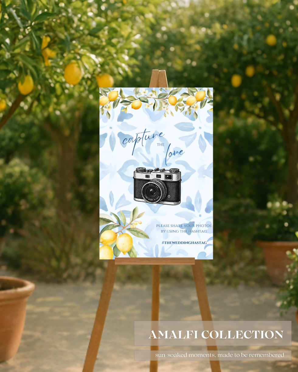 Thumbnail: Wedding Hashtag Vintage Camera Wedding Sign | 6 Designs | A3,A4,A5