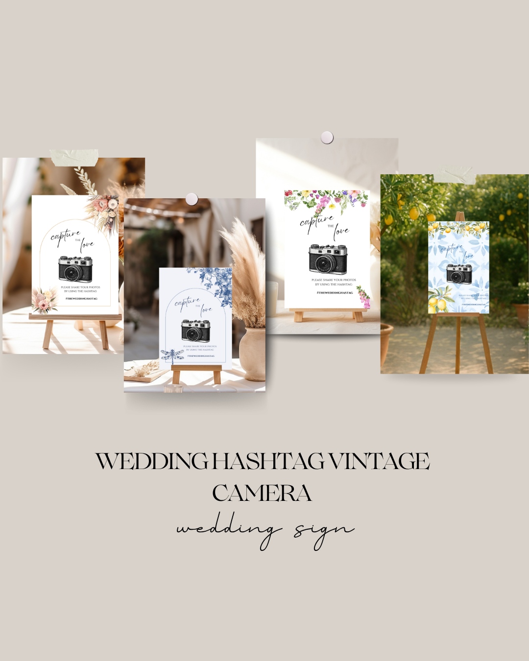 Wedding Hashtag Vintage Camera Wedding Sign | 6 Designs | A3,A4,A5