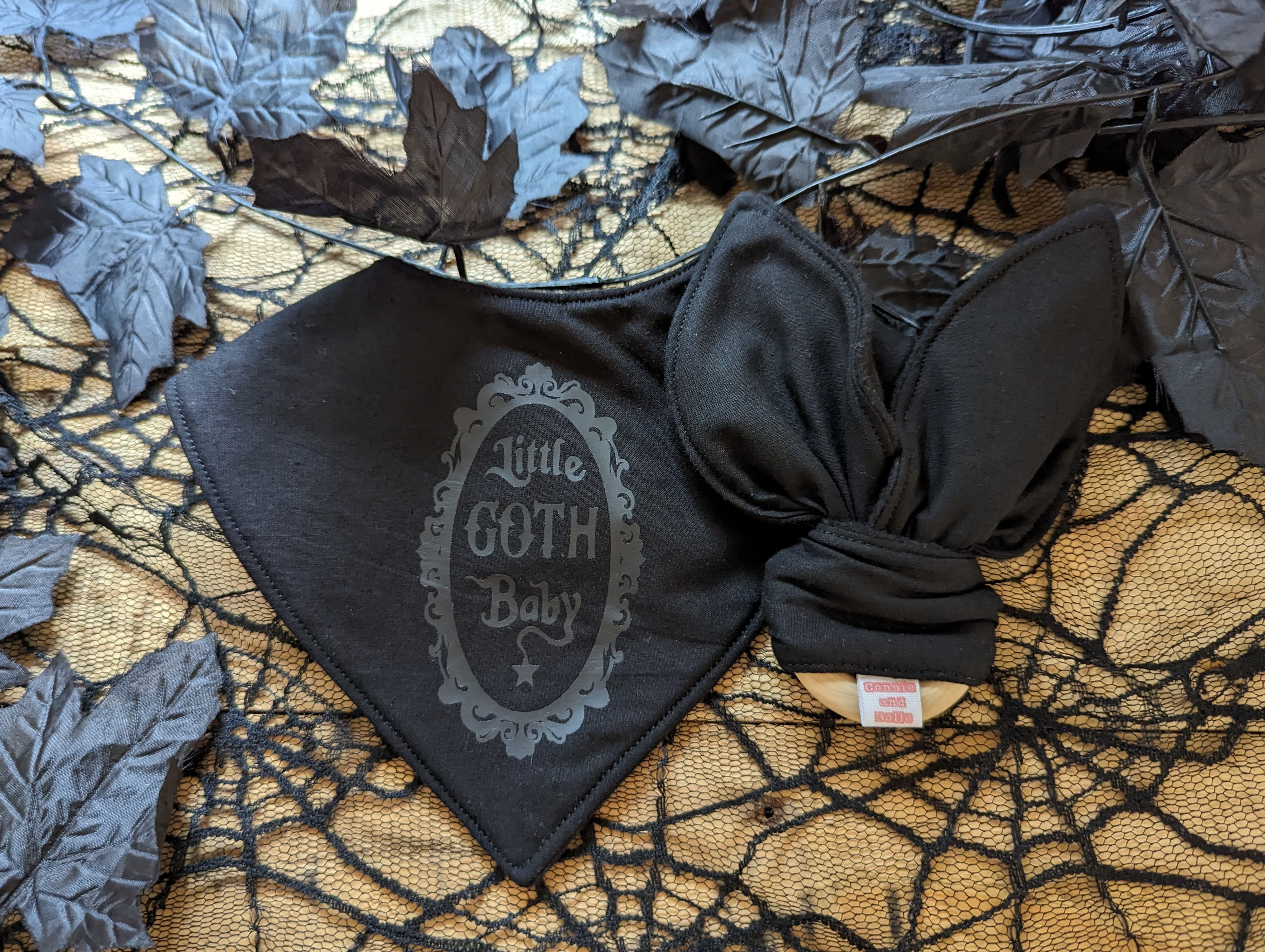 Little Goth Baby Dribble bib and bat teether gift set 