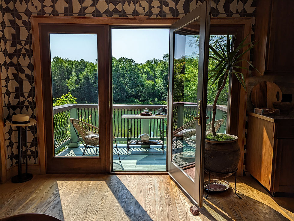 Balcony overlooking pond