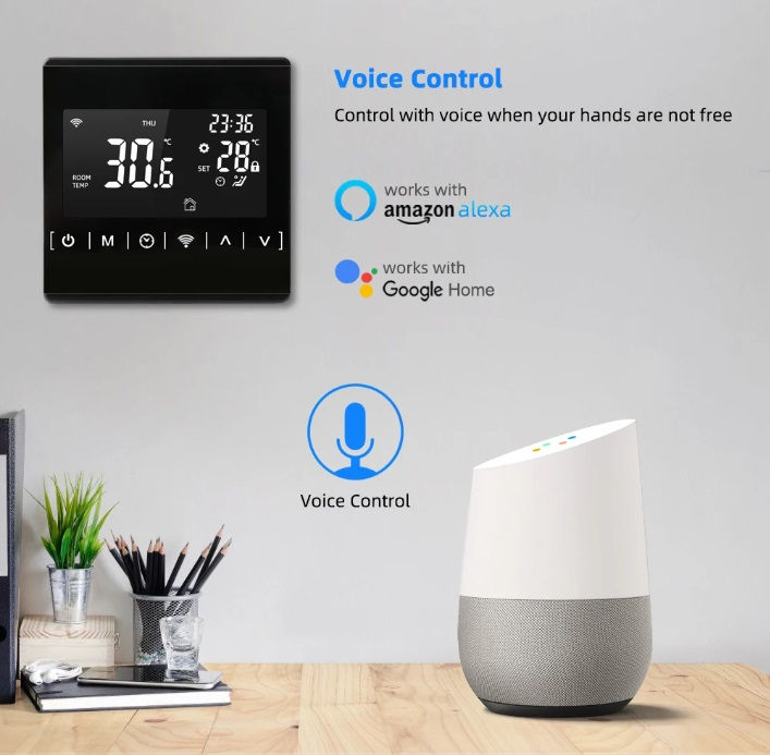 Miniatiūra: WiFi Termostatas MH1823/L/S, Boileriui/Duj. katilui 3A, El. grindims 16A, TUYA