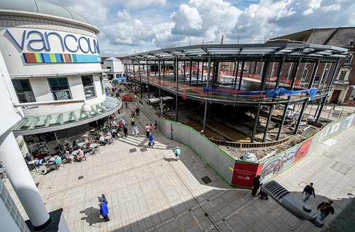 The steel framework for the new H&M at the Vancouver Centre