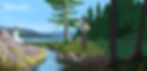 Key art of the game Tidstrollet. You can see a small child sitting in a stone and pointing towards the protagonist who holds a scifi looking-device in her hand. The large lake Vänern toegther with the forests surrounds our characters.