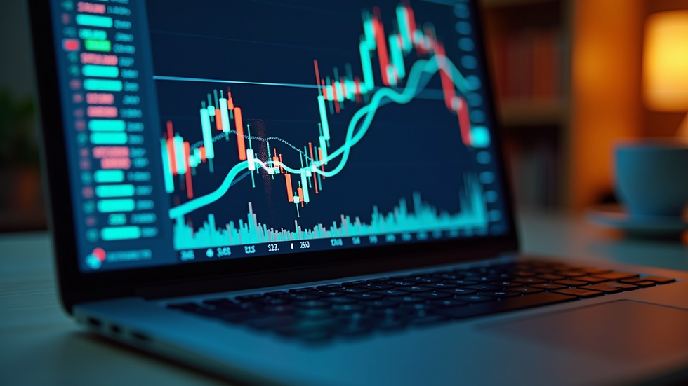 Close-up view of a laptop screen showing cryptocurrency charts