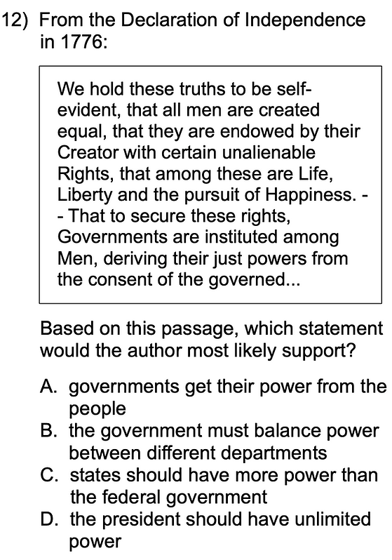 GED Declaration of Independence question