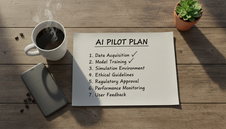 Overhead view of a handwritten checklist beside a smartphone and coffee.