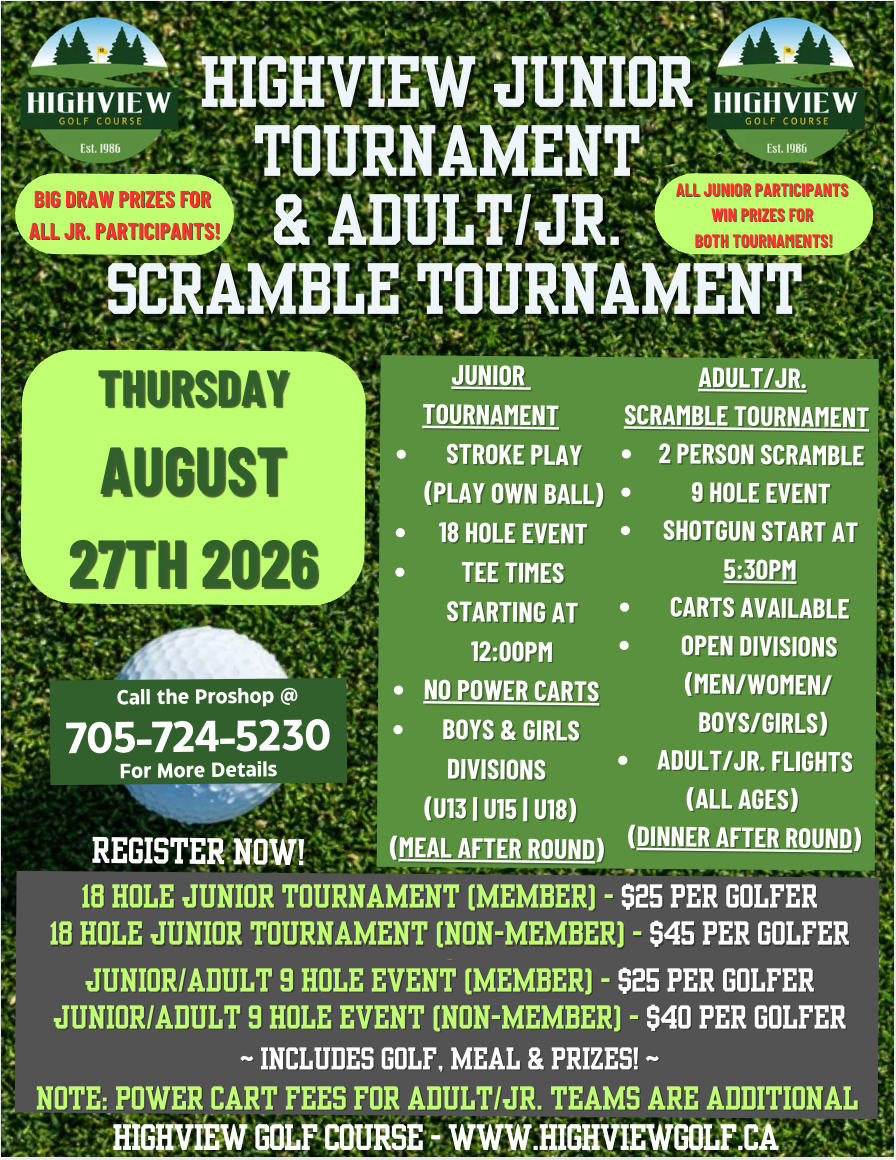 Register Now For The 2026 Highview Junior Tournament & Adult/Junior Scramble Tournament!