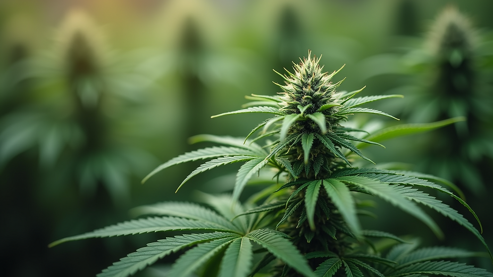 Close-up view of cannabis plant with fresh green leaves