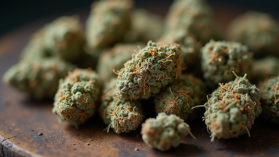High angle view of dried cannabis buds