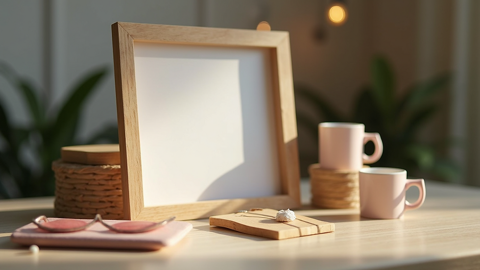 Close-up view of photo booth props arranged on a table