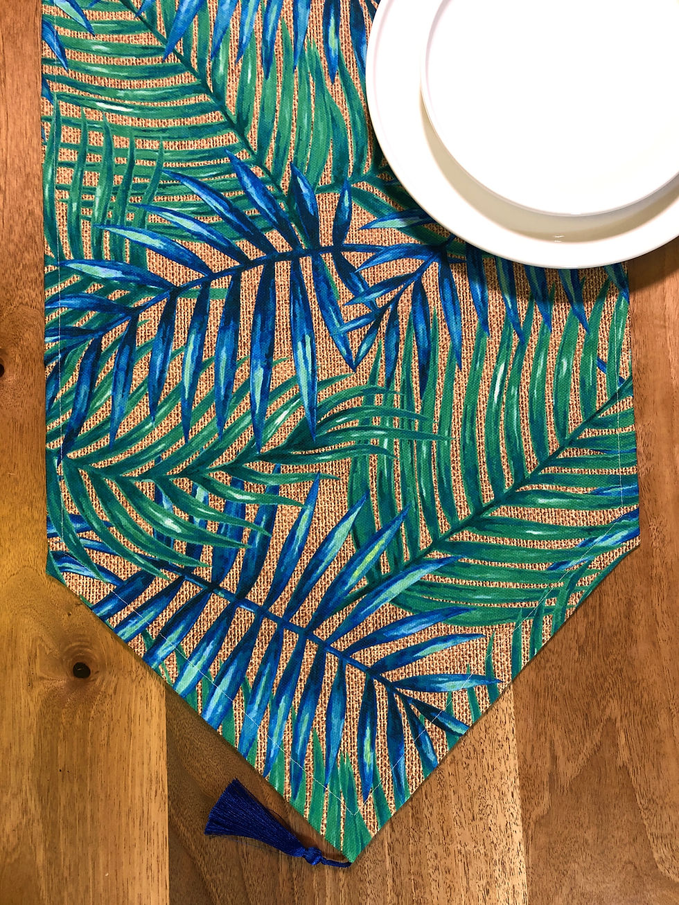 Küçük resim: Mavi Hasır Yaprak Desen Runner Örtü