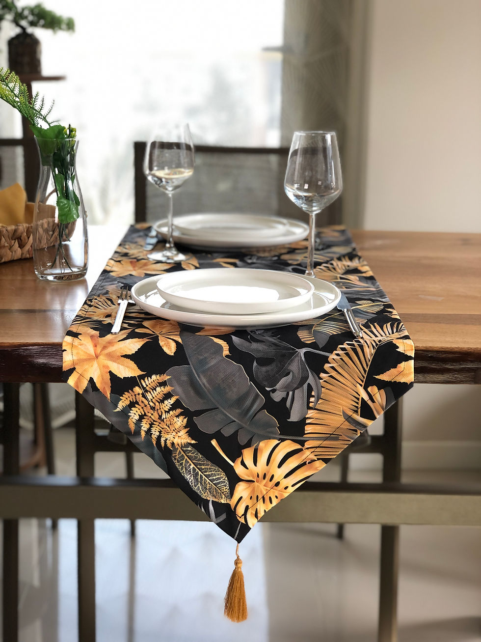 Altın Yaprak Desen Runner Örtü