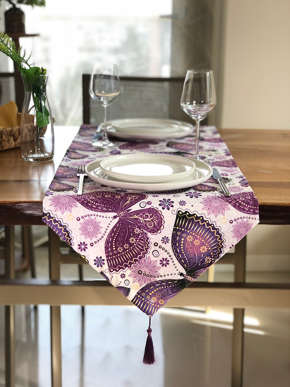 Mor Kelebek Desen Runner Örtü