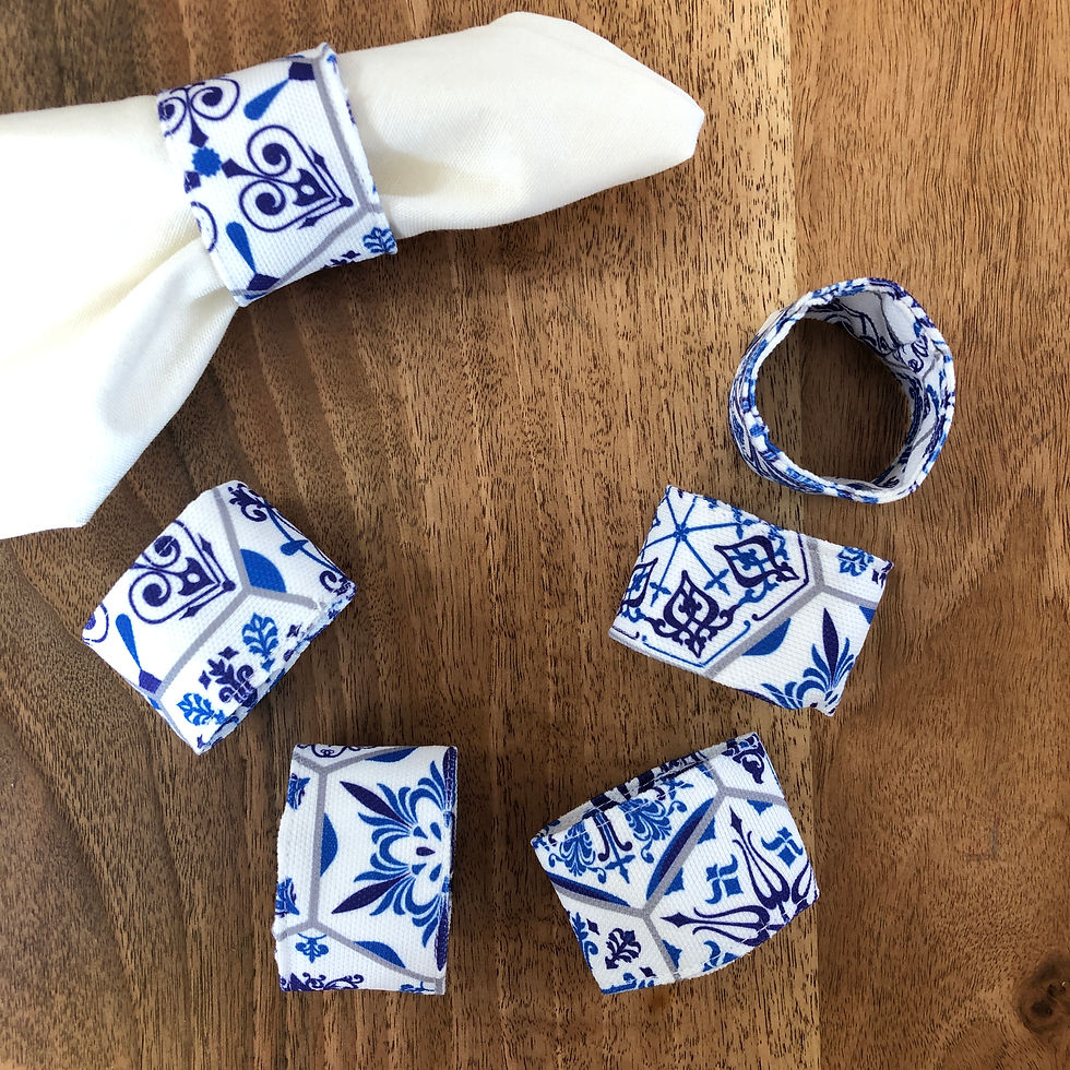 Mavi Altıgen Desen Peçete Halkası (6 Adet)