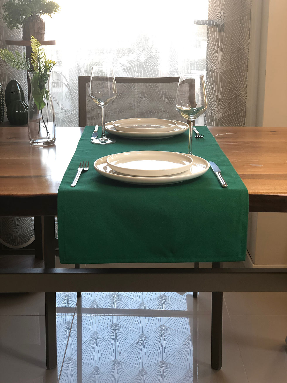 Orman Yeşili Kare Runner Örtü