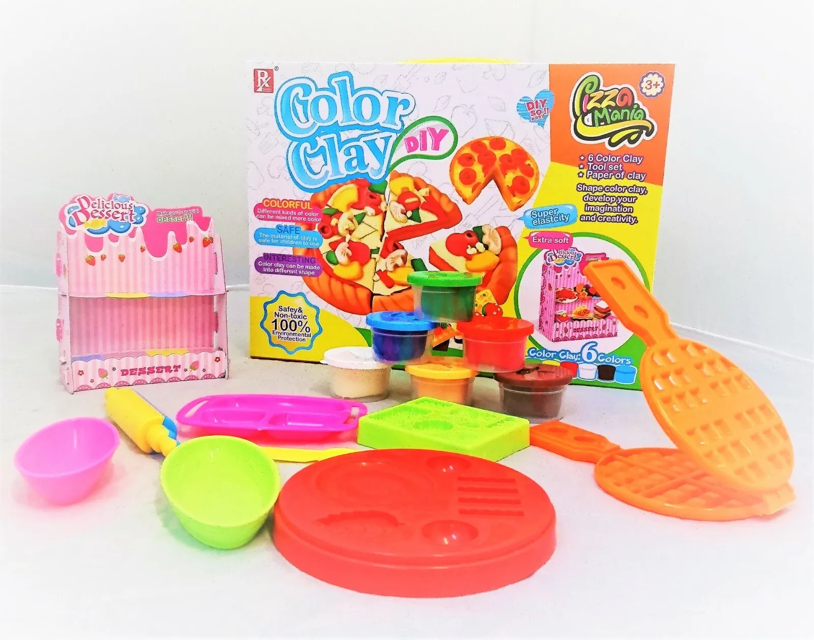 Media: Clay, Play Dough Kit Create Pizza & Waffle