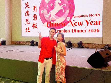 Emcee Singapore - Our 2 emcees including Ivan celebrating together at the Tampines North Chinese New Year Reunion Dinner 2026.