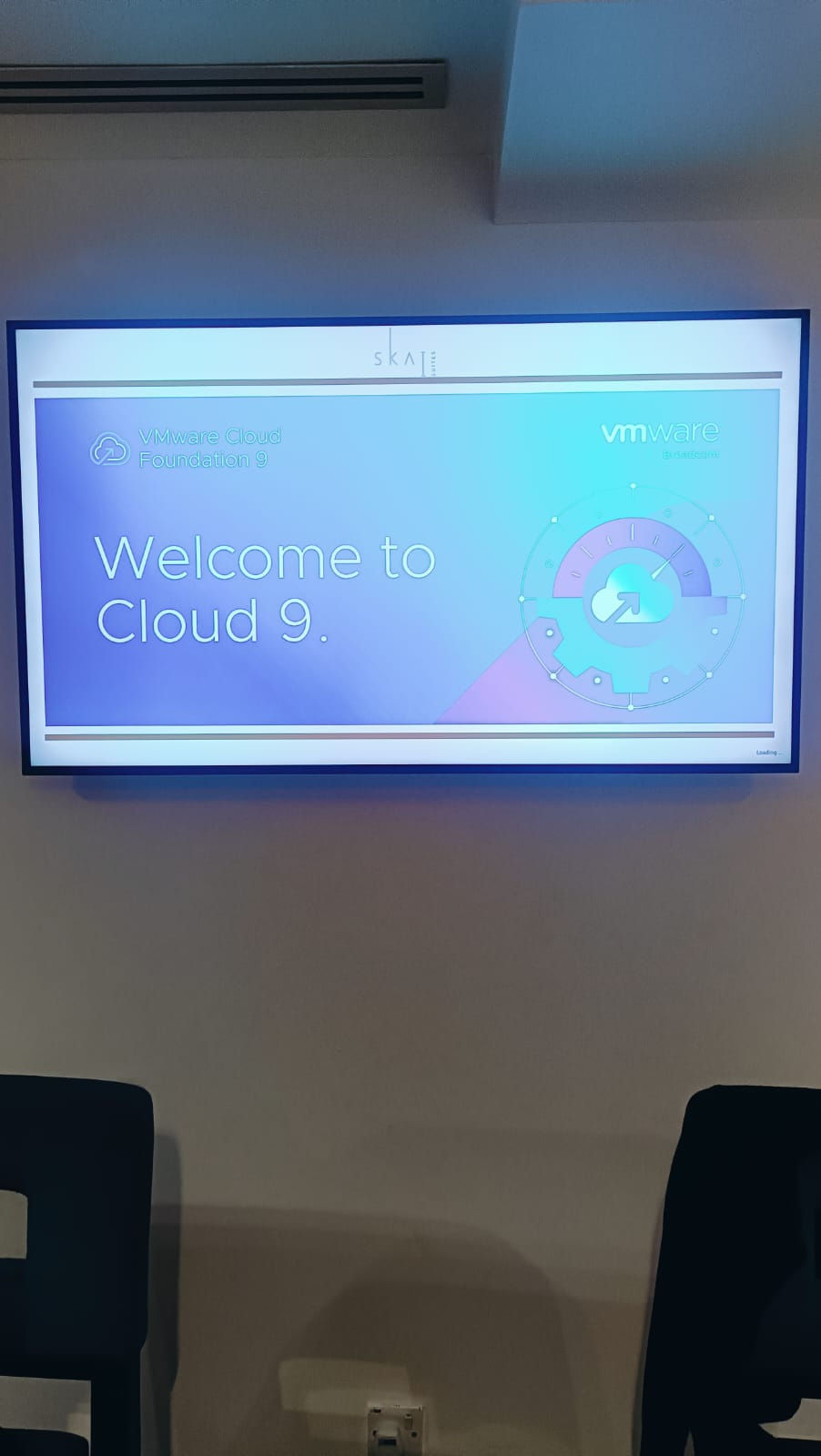 Emcee - VMware Cloud Foundation 9 presentation screen displaying “Welcome to Cloud 9,” setting the stage for a discussion on cloud solutions and advancements.