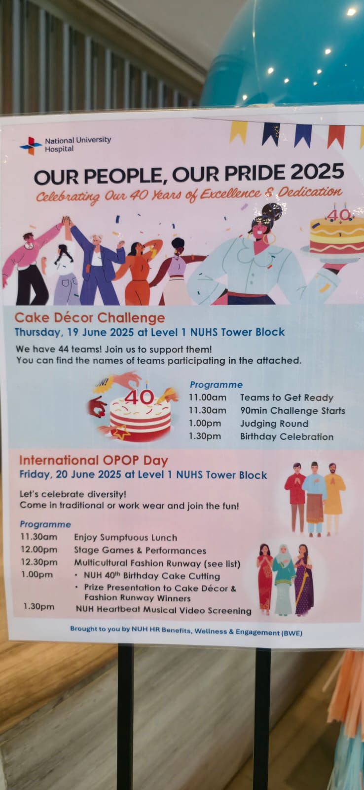Emcee Singapore - National University Hospital's milestone "Our People, Our Pride 2025" event celebrates 40 years of excellence with a Cake Décor Challenge on June 19 and a diversity-filled International OPOP Day on June 20, featuring a fashion runway, stage performances, and a special birthday cake cutting.