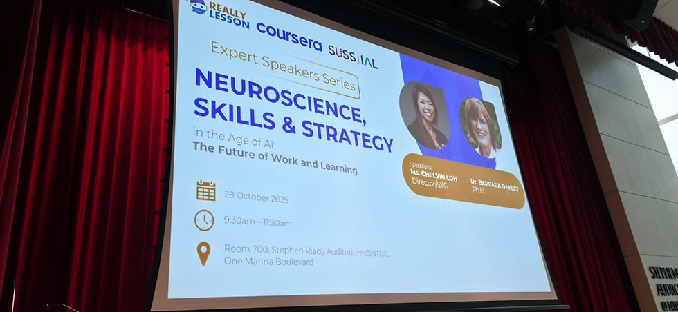 Emcee Singapore - Our event The "Expert Speakers Series in the Age of AI: The Future of Work and Learning" featured speakers Ms. Chelvin Loh and Dr. Barbara Oakley, on 28th October 2025.