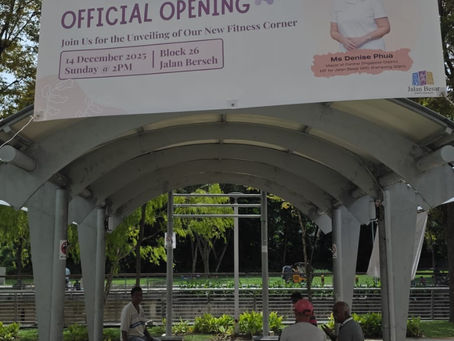 Emcee Singapore - Residents gathered at the pavilion while waiting for the official opening of the revamped fitness corner on 14th December 2025 at Block 26 Jalan Berseh.