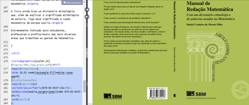 Capa de livro técnica criada em LaTeX com projeto gráfico codificado, incluindo elementos como lombada, orelhas e código de barras