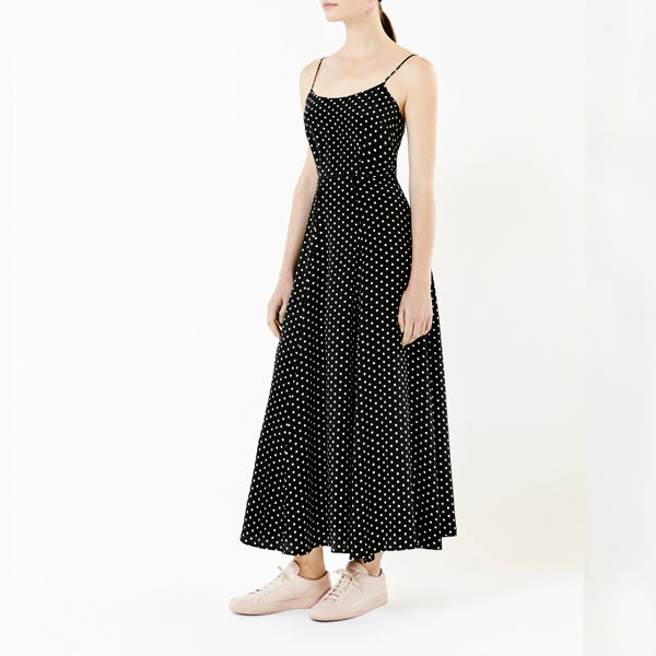 Thumbnail: Midi Dress with Side Front Split - Black Polka Dots