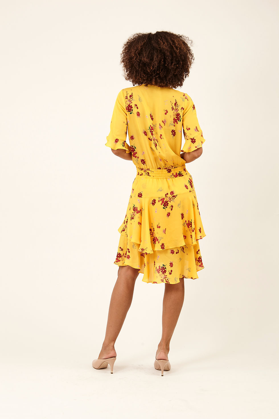 Thumbnail: Ruffle layered short sleeves dress - Sunshine Floral print