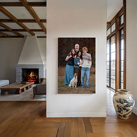Family portrait canvas print displayed in home