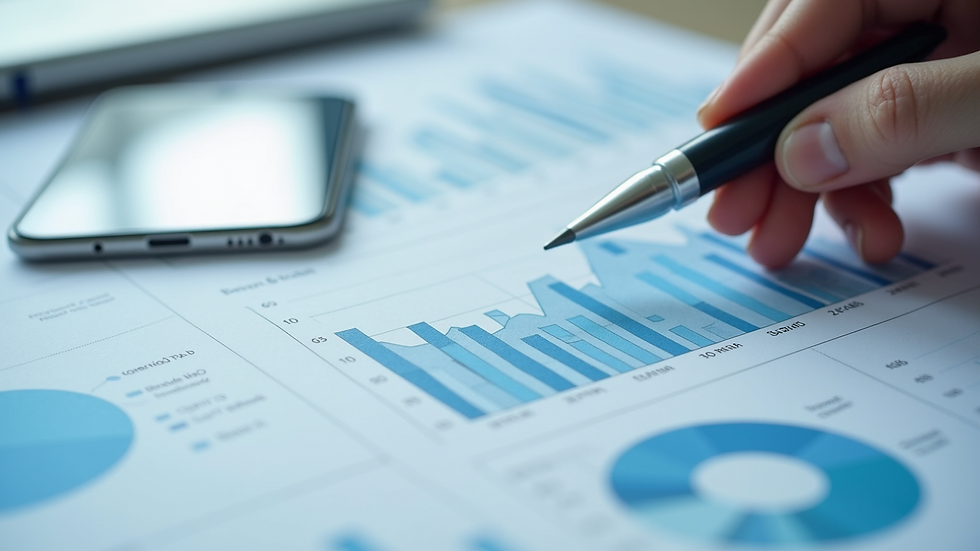 Close-up view of graphs and charts related to market research