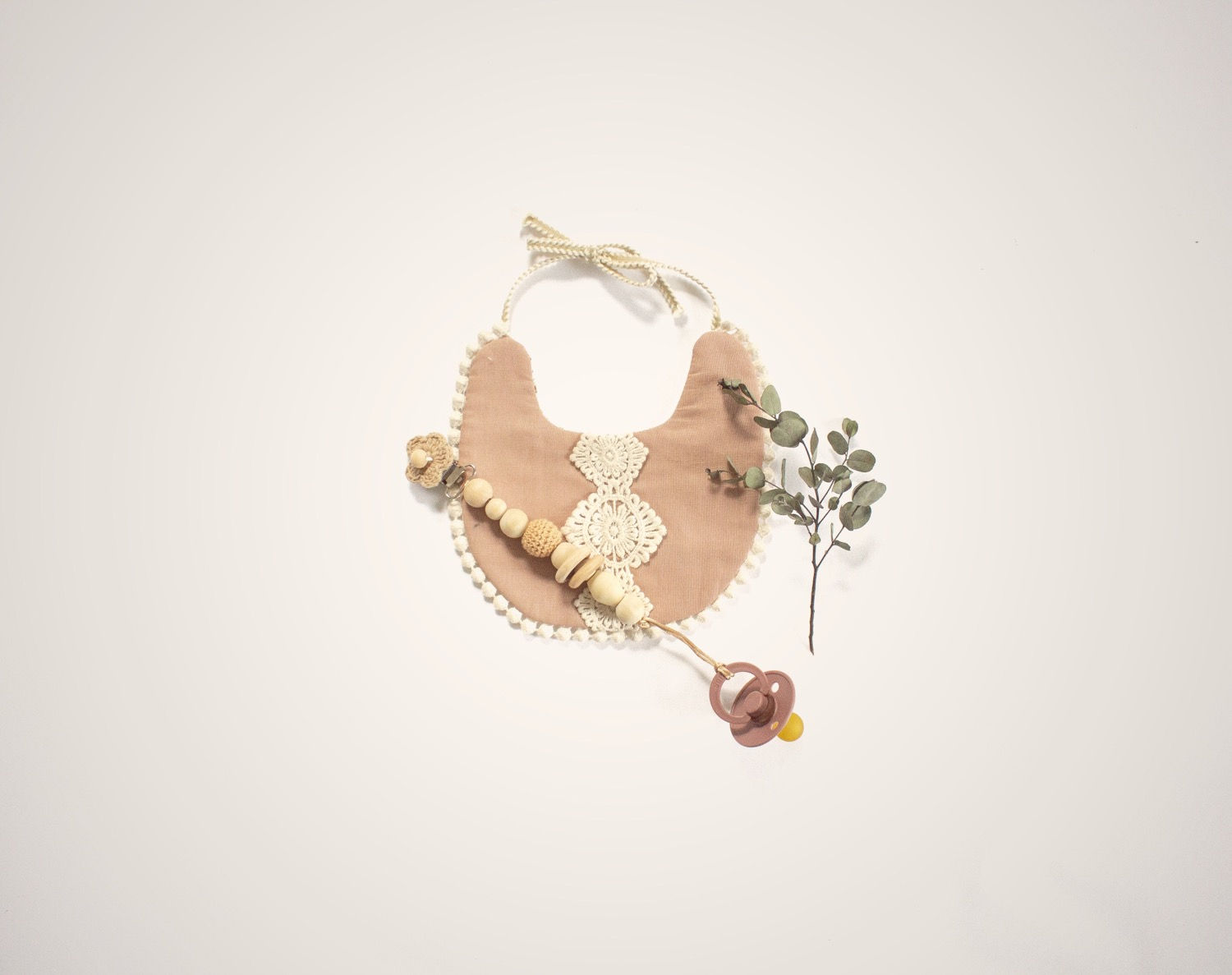 Taupe Lace Bib/Paci Set