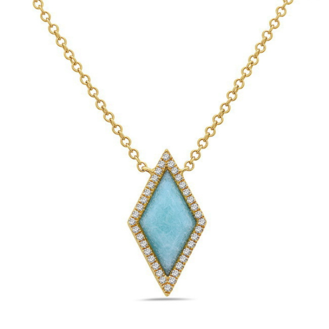 Diamond and Amazonite Gold Necklace