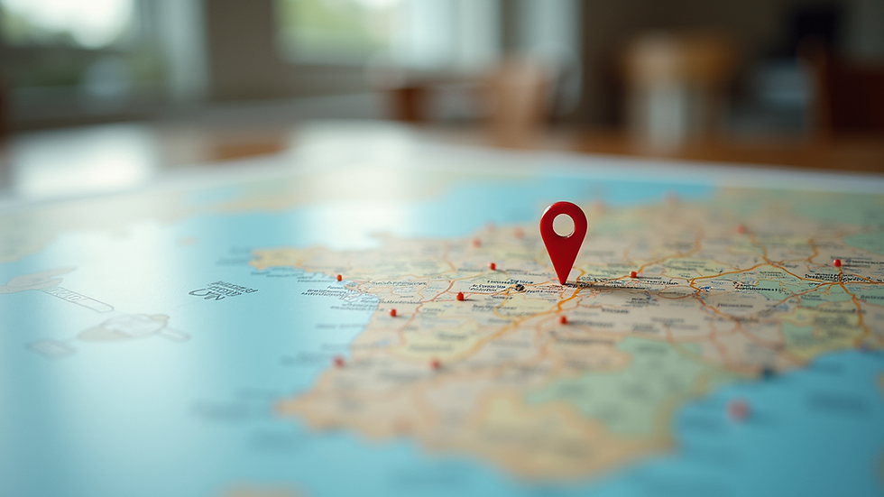 Vue rapprochée d'une carte locale avec des épingles indiquant des entreprises