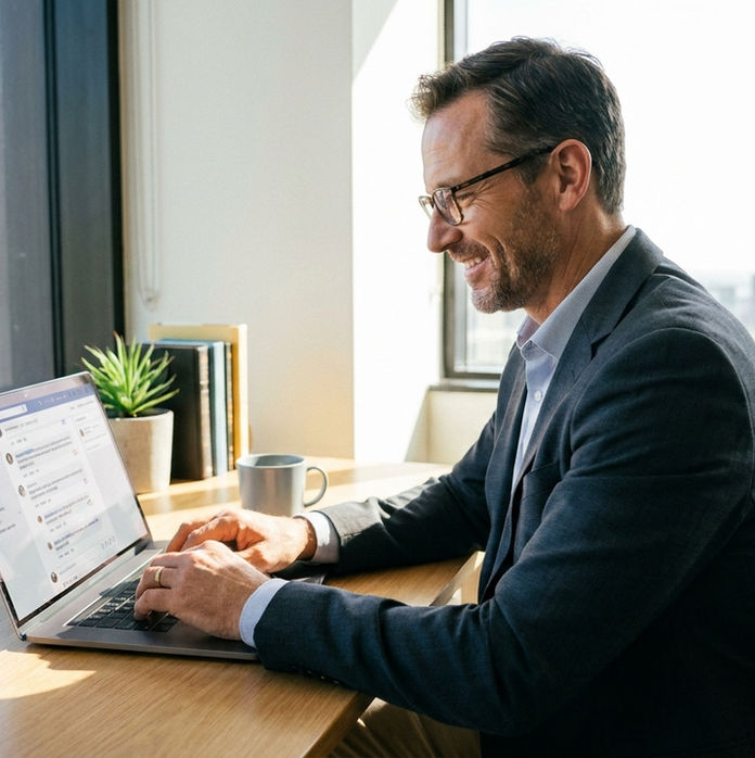 Entrepreneur consultant ses avis Google pour améliorer sa visibilité locale