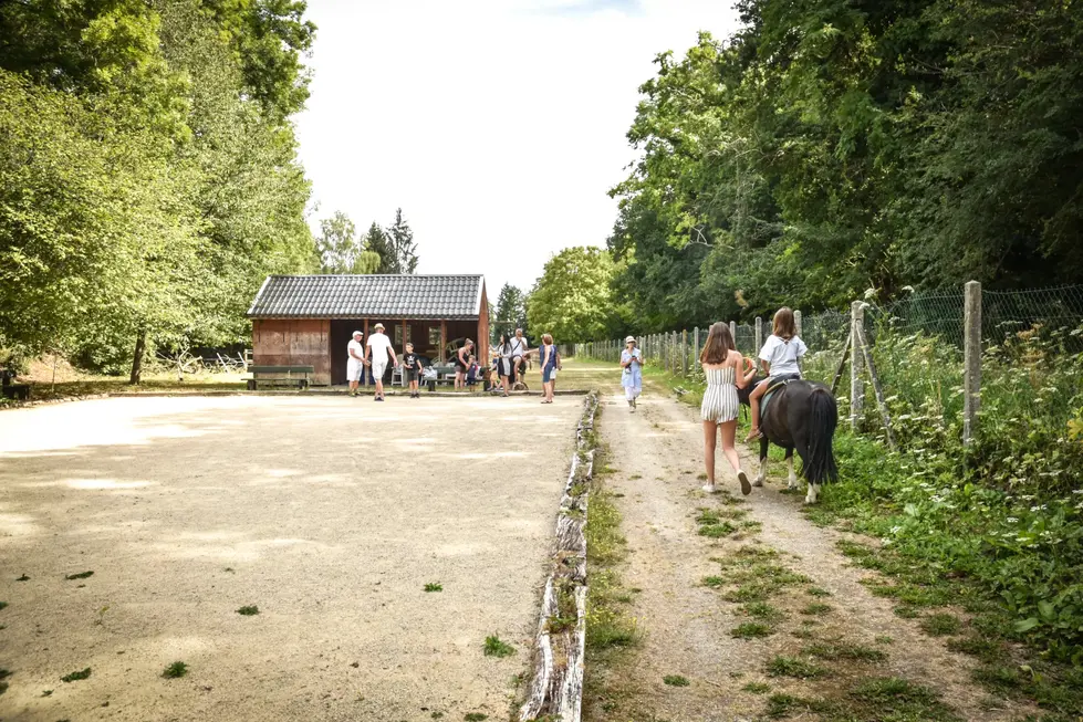 Photographe tourisme activité plein air | promenade à poney dans un camping familial