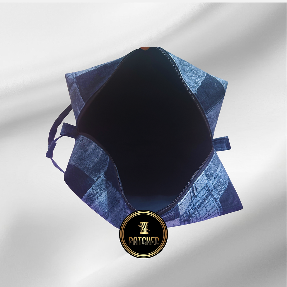 Thumbnail: Denim Patchwork Makeup Boxy Bag