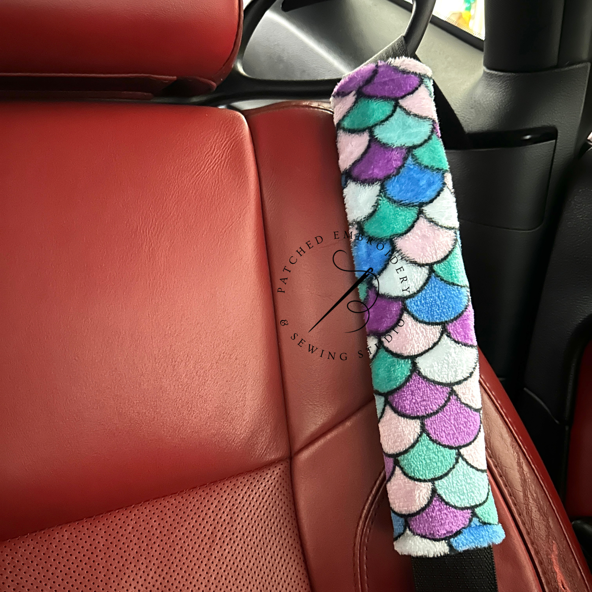 Personalized Mermaid Seat Belt Covers | Custom Minky Belt Cover