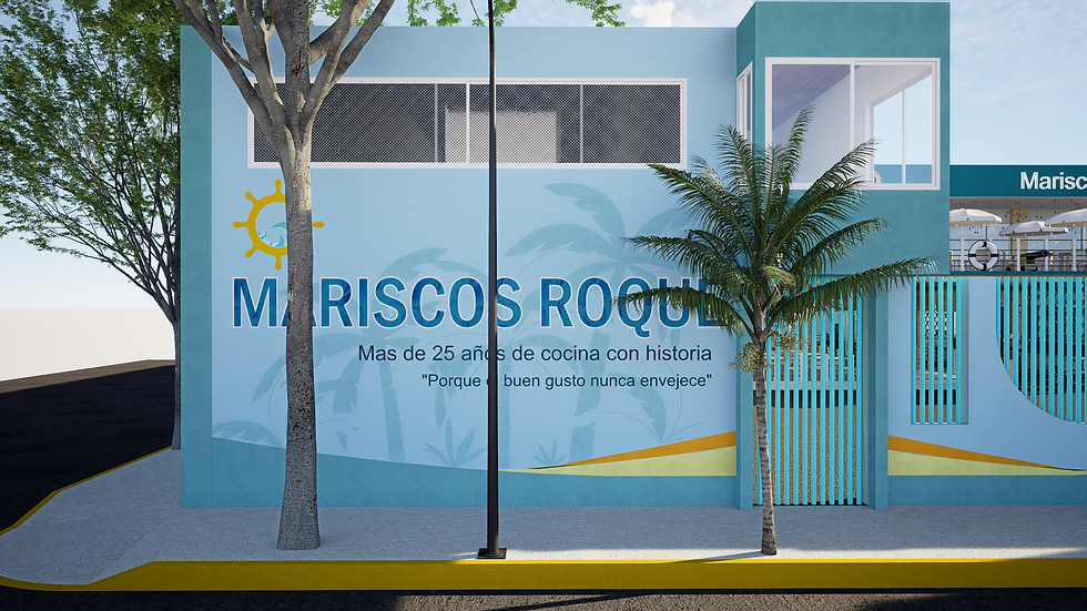 Mariscos Roque fachada exterior desde la avenida - proyecto de restaurante iEstudio