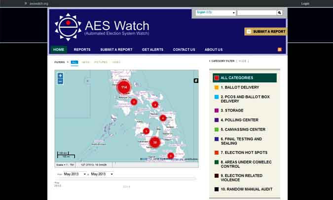 AES Watch's Ushahidi monitoring website