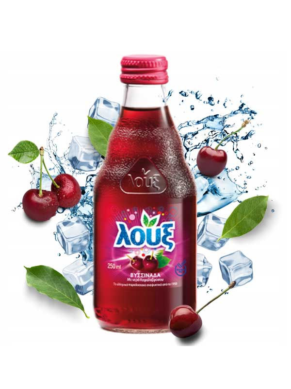 Thumbnail: Loux sour cherry soda 330ml bottle, deep scarlet Greek soft drink