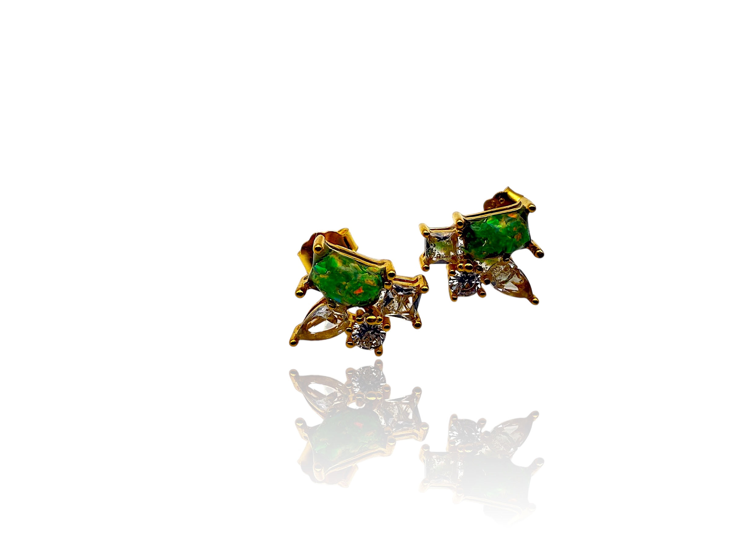 Green Opal Cluster Stud Earrings