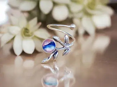 Gemstone & 925 Sterling Silver Plated Leaf Wrap Ring