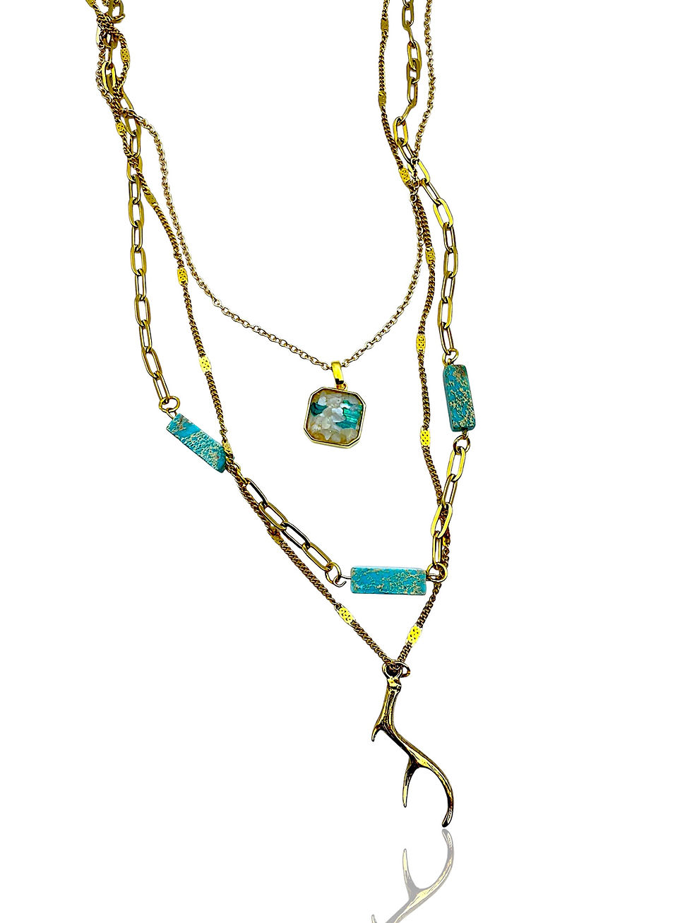 Turquoise and Antler 3pc Layered Necklace Set