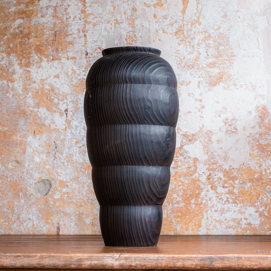 talian handmade cedar wood vase from Leonardo Cappellini’s “Nuvole” series, turned and finished with controlled burning