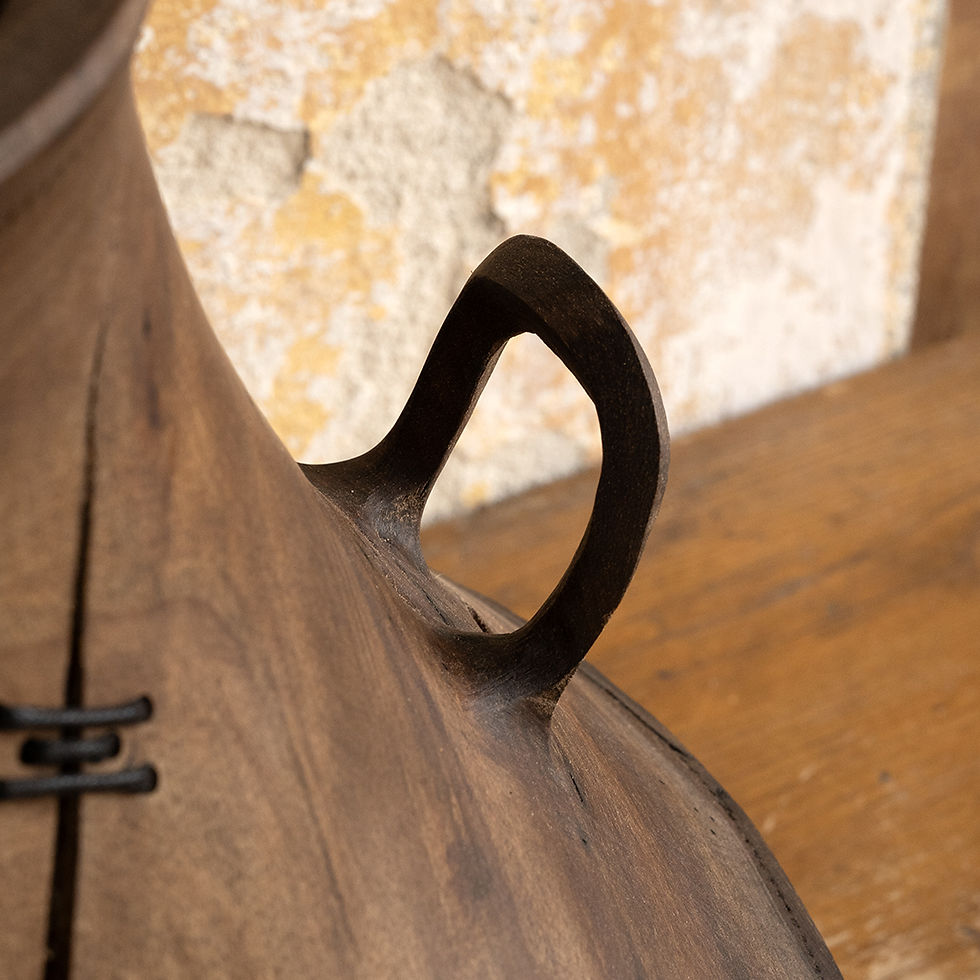 Thumbnail: Handcrafted walnut wood vase with integrated side handles, inspired by ancient Greek design, handle detail