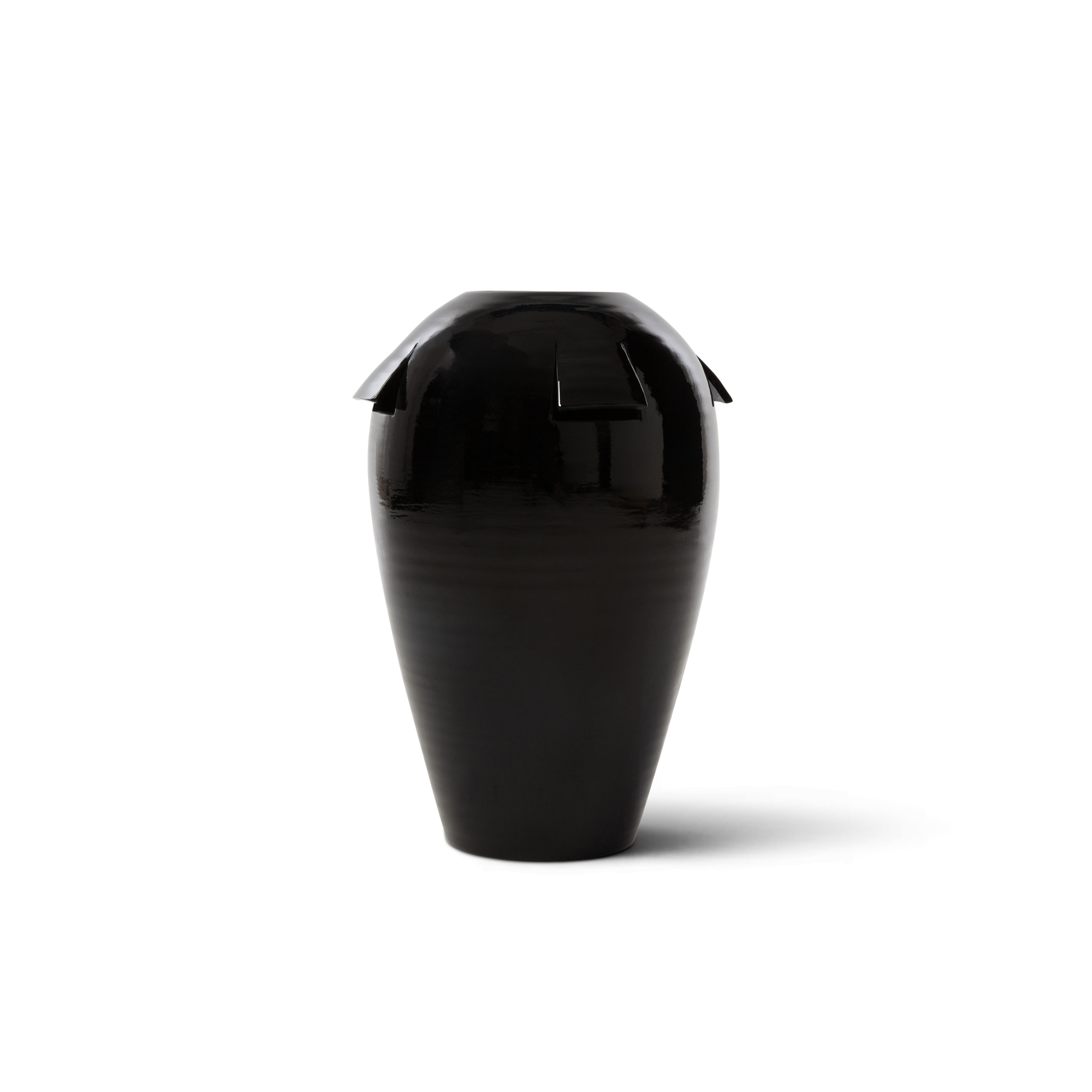 Black Giara Vase by Santopeccatore, a contemporary Italian ceramic vessel featuring four hand-cut openings.